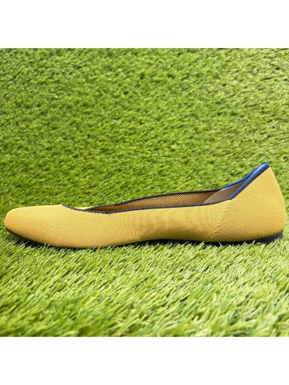 Rothy's The Square Womens Size 13 Beige Blue Casual Classic Slip On Ballet Flats
